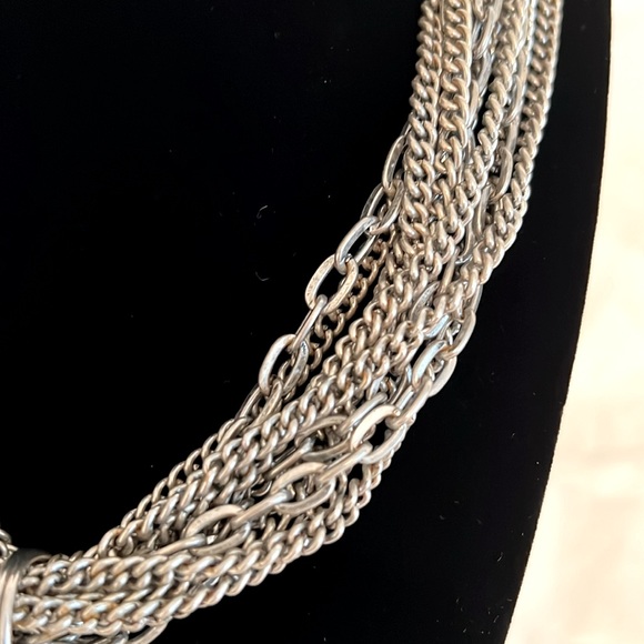 Multichain Silver Cross Rhinestone Necklace - Picture 3 of 5